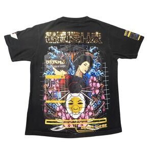 Punk Berry T Shirt Mens M Black Geisha Mecha Theme Graphic Gold Foil Cyberpunk